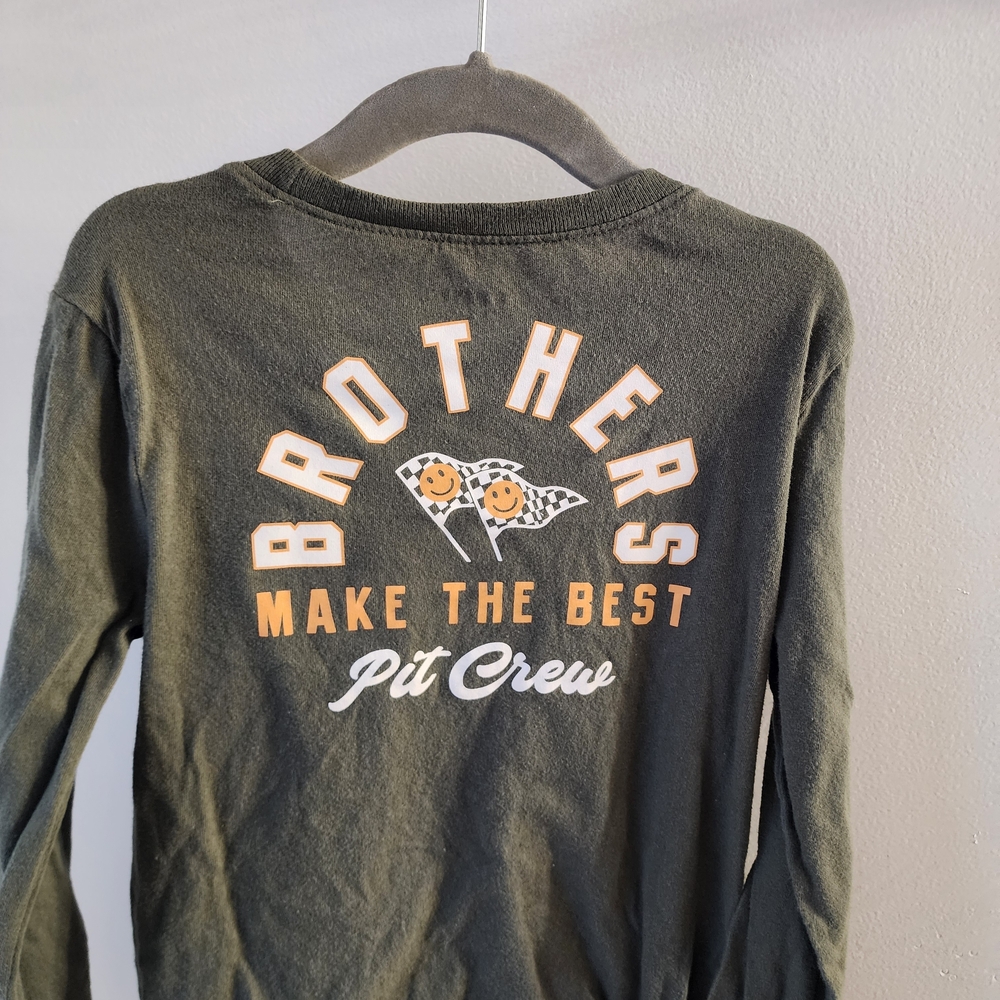 Old Navy Kids Long Sleeve Tee - Dark Green with Orange Accents
